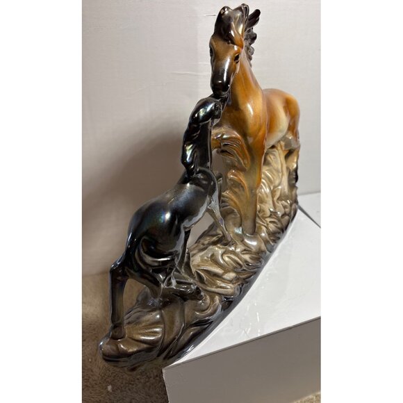 Ceramic Horses Figurine Mom and Baby Brown & Black 9.5 x 11.5" Made in Italy Vtg - Picture 4 of 13